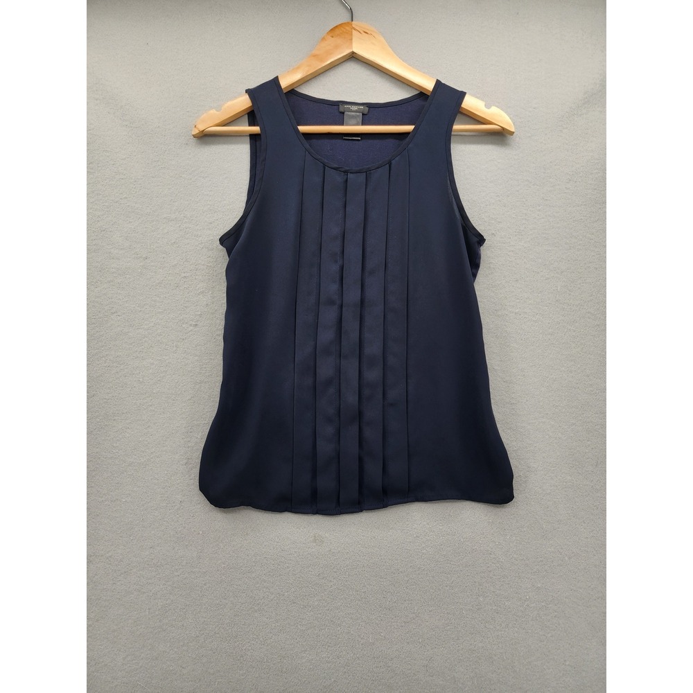 Ann Taylor Petite Navy Blue Pleated Shell Top Mixed Media Tank XXSP Career Wear